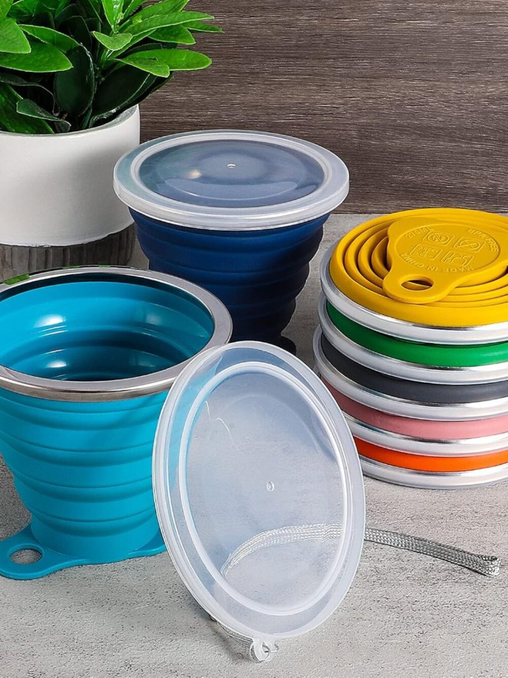 Silicone Collapsible Travel Cup - Silicone Folding Camping Cup with Lids - Expan - Picture 3 of 9